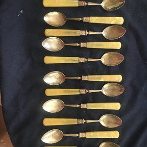 Guelon France  brass 12 spoons and 10 forks